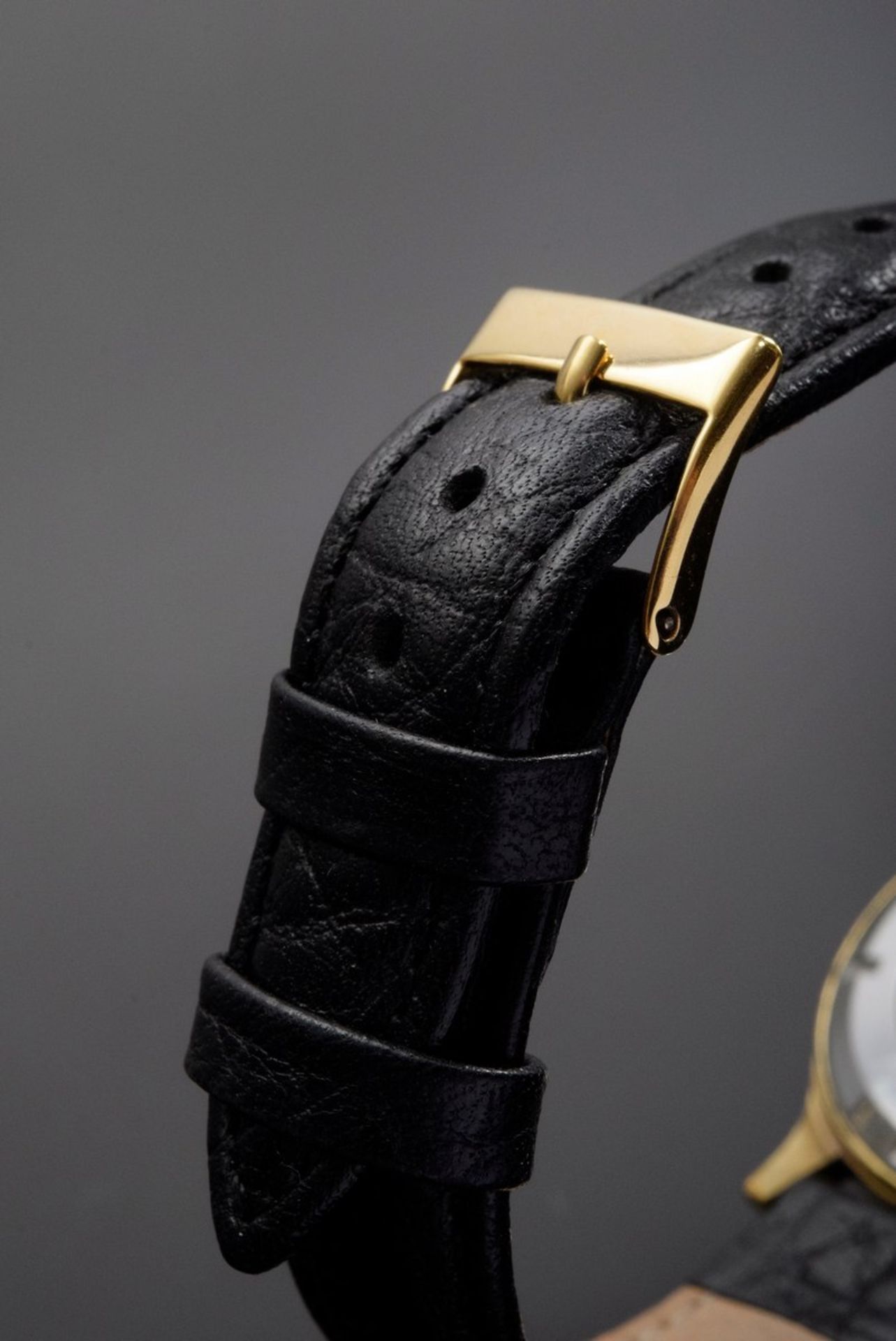 "Anker" Herrenarmbanduhr, Stahl/vergoldet, Handaufzug, Zentralsekunde, schwarzes Zifferblatt, - Bild 3 aus 4