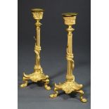 Paar vergoldete Gründerzeit Bronze Leuchter in antikisierender Form mit Tatzenfüßen und Schlangen,
