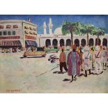 Larsen, Erik (1902-1975) "Afrikanische Straßenszene", Öl/Leinwand, u.l. sign., 69,5x93,5cm, o.l. kl.