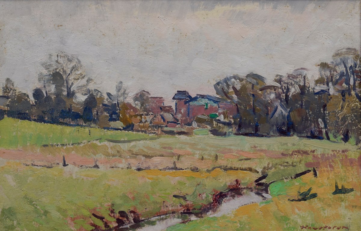 Hans Hausfeldt (1902-1977) "Ortschaft in Holstein", Öl/Malpappe, u.r. sign., verso betitelt und