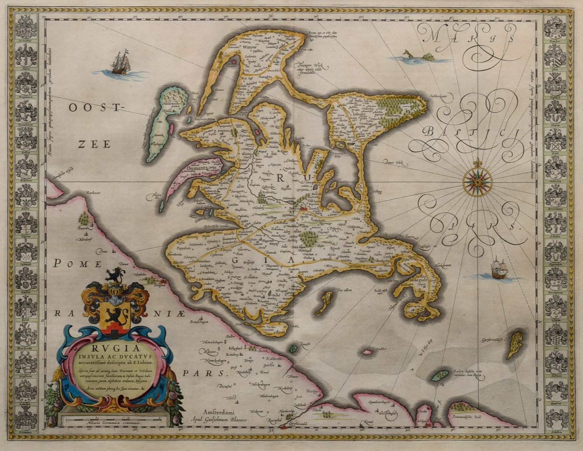 Blaeu, Willem (1571-1638) "Rugia Insula ac Ducatus accurassimime descripta" (Karte der Insel