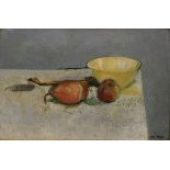Grose, Jean (*1926) „Stillleben mit Schale und Früchten“, Öl/Hartfaserplatte, u.r. sign., 38x56cm (