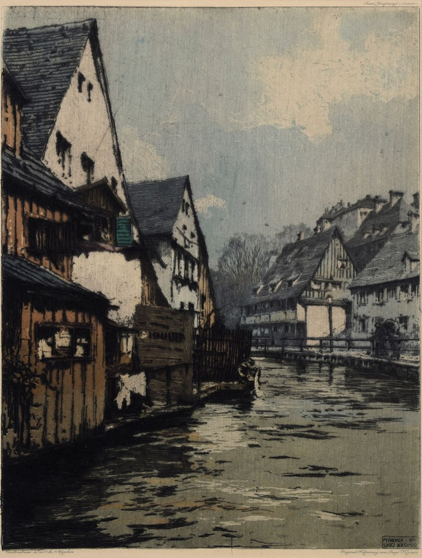 Kasimir, Luigi (1881-1962) „München - Quellenstr. in der Au München“ 1911, Farbradierung, Druck