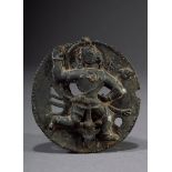 Bronze Medaillonbeschlag "Affengott Hanuman", Südindien 18./19.Jh., Ø 9,5cm