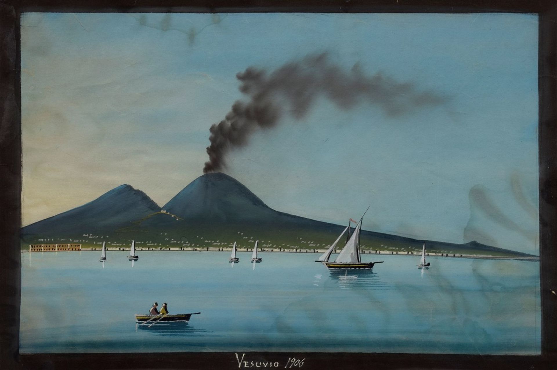 Souvenir Maler um 1900 "Vesuvio" 1905, Gouache/Papier, 24,5x36,5cm (m.R. 30x40cm),