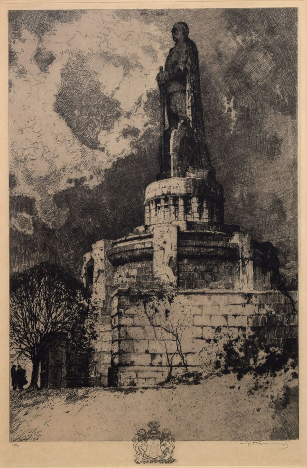 Kasimir, Luigi (1881-1962) „Bismarck-Denkmal, Hamburg“, Radierung 27/50, u.r. in Blei sign., u.l.