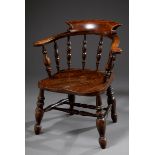Captain's Chair mit gedrechselten, verstrebten Beinen, Ulme, dunkel gebeizt, H. 42/79,5cm, leichte