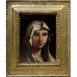 Portrait „Junge Frau mit weißem Tuch“, Öl/Kupfer, wohl Italien um 1730, 21,5x16cm (m.R. 35x29,
