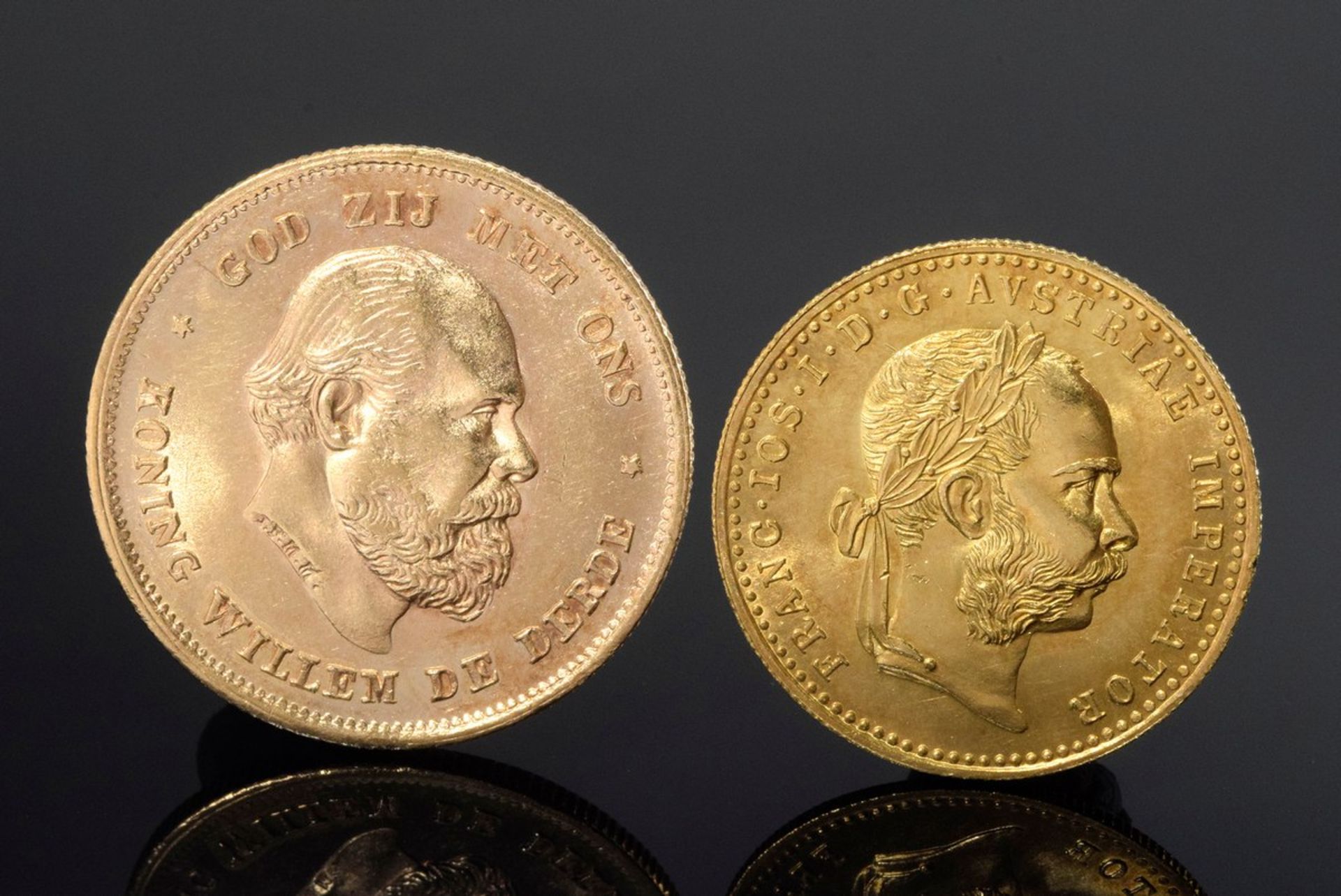 2 Diverse Teile: GG 900 Münze "Niederlande 1875 König Willem de Derde, 10 Gulden" (6,7g) und GG
