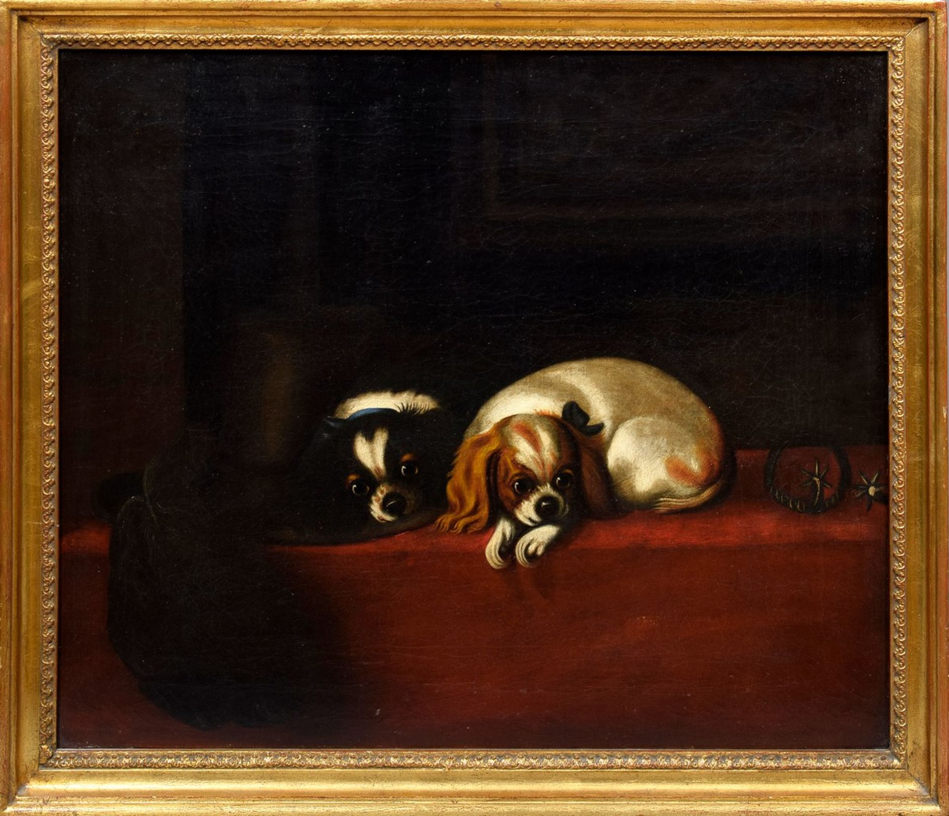 Unbekannter Künstler des 19. Jh. „Zwei Schoßhunde (Cavalier King Charles Spaniel)", Öl/Leinwand, - Bild 2 aus 5
