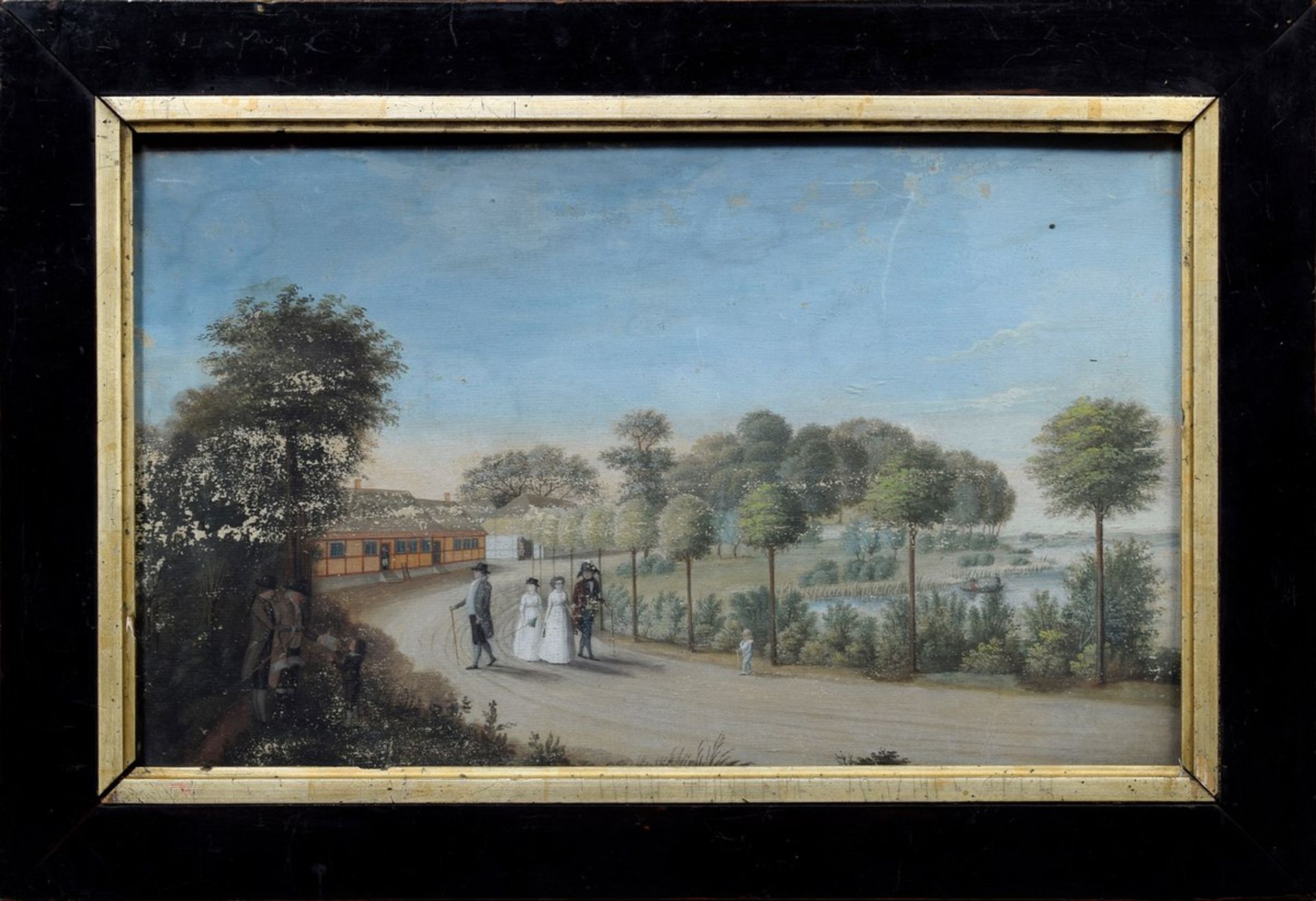 Landschaftsmaler um 1800 „Im Park“, Gouache/Papier auf Holz, 23,5x39,5cm (m.R. 34x50cm), - Bild 2 aus 5