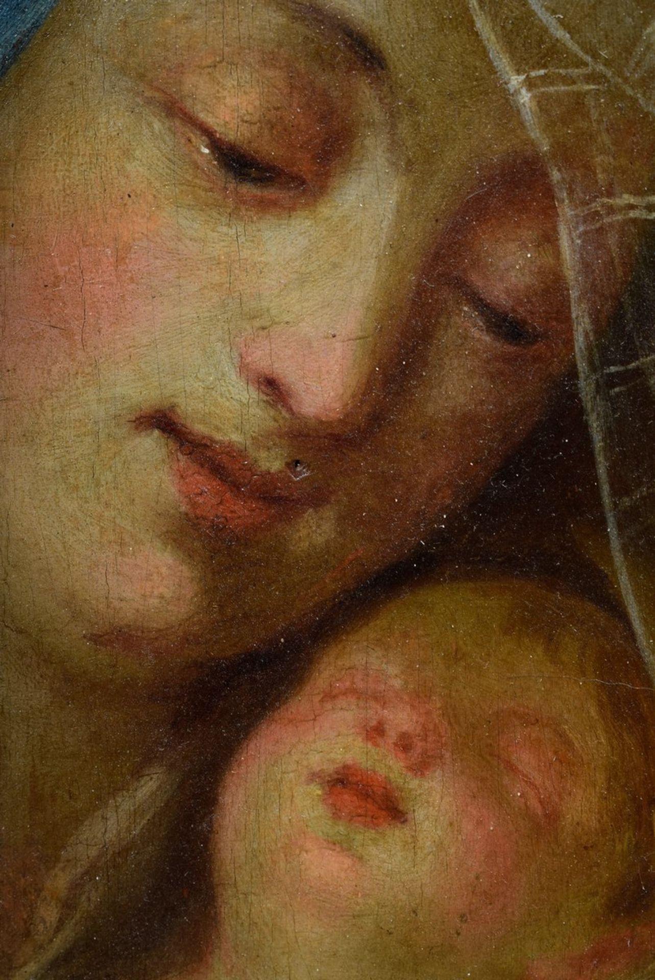 Andachtsbild „Muttergottes mit schlafendem Jesuskind“, Öl/Holz, wohl deutsch um 1800, 27x19,5cm (m. - Bild 3 aus 5
