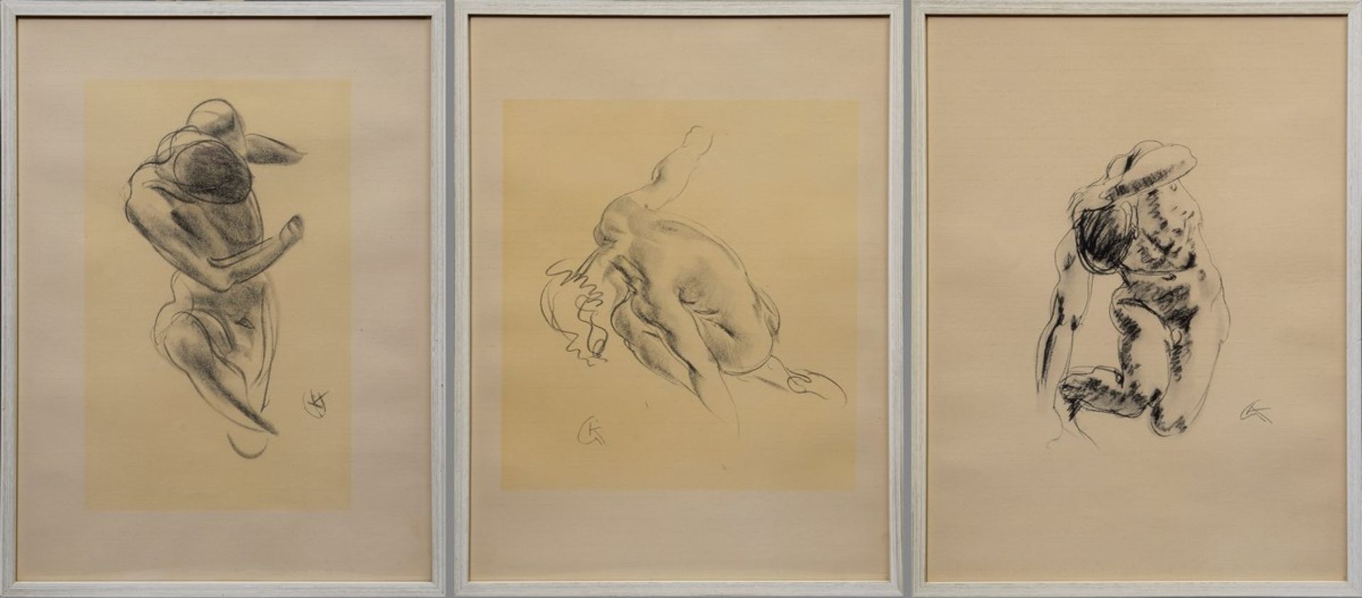 3 Diverse Kolbe, Georg (1877-1947) "Akte, tordierte Körper“, Lithographien von Kohlezeichnungen,