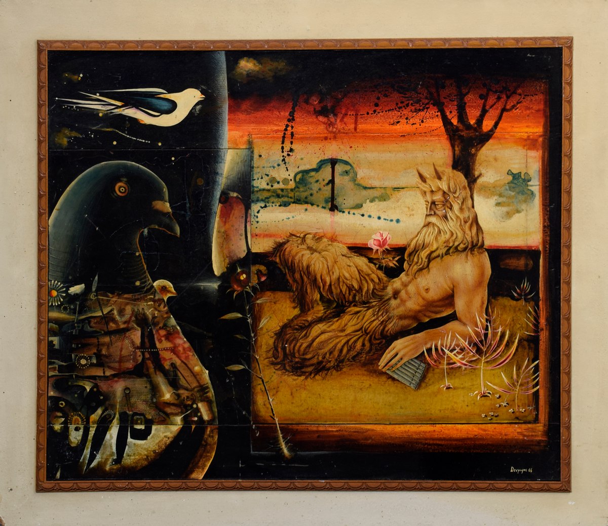 Derpapas, Georgios (1937-2017) "Surrealistische Landschaft mit Pan und Vögeln", 1966, collagierte - Image 2 of 4