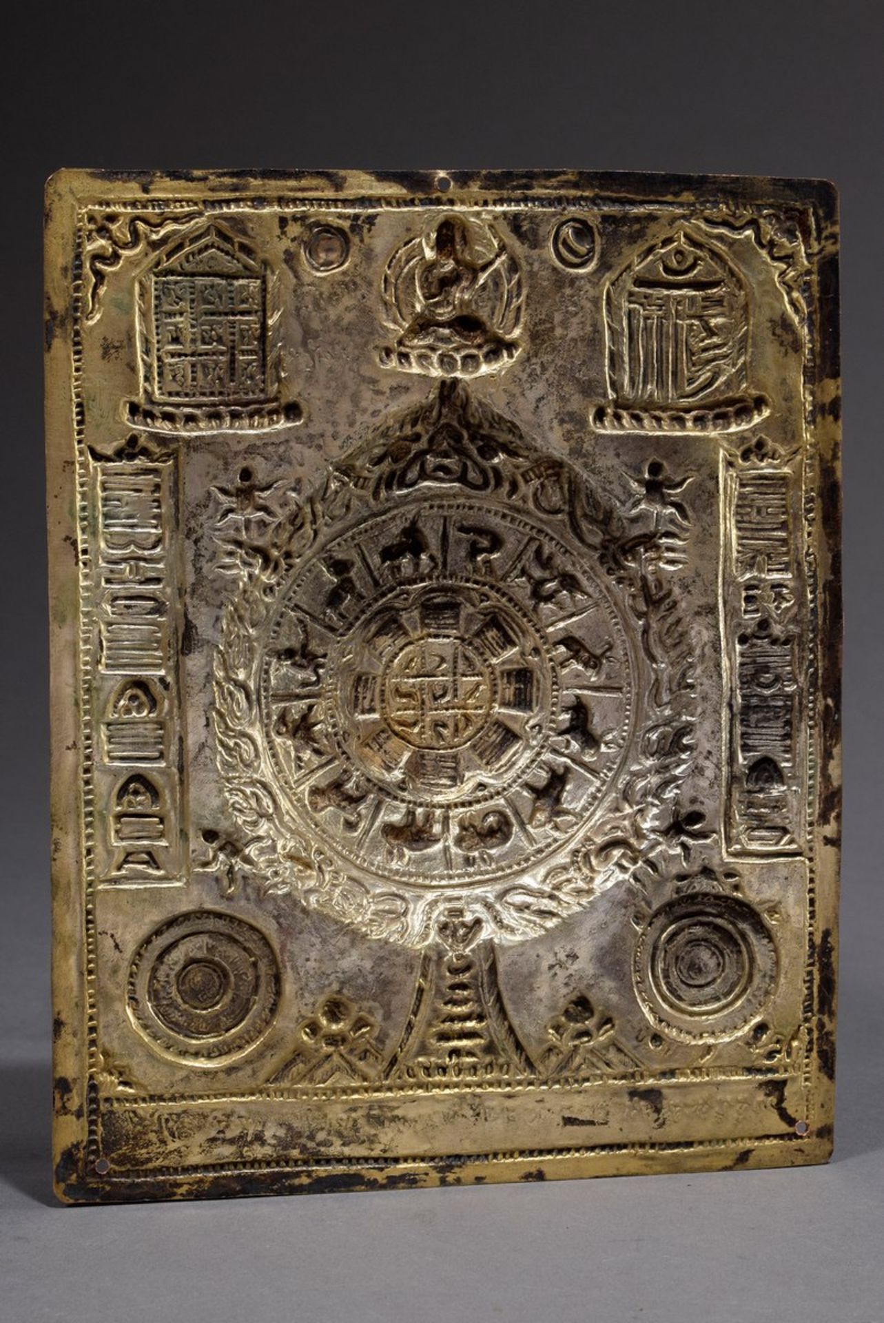 Treibarbeit „Rad des Lebens“, Metall vergoldet, Tibet, 20,2x16cm, ehem. Slg. Walter Vonficht/ - Image 2 of 5