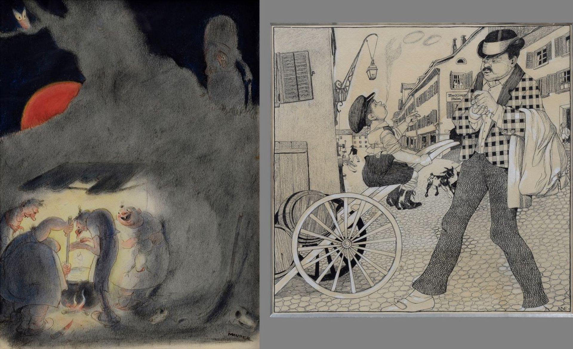 2 Diverse Zeichnungen für die „Meggendorfer Blätter": Mauder, Josef (1884-1969) „Hexenküche“ 1926
