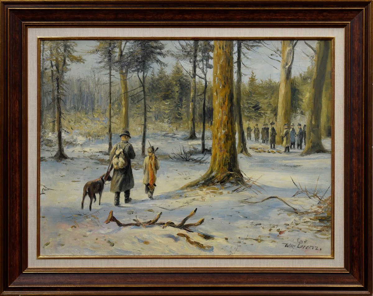 Lorenz, Willi (1901-1981) "Jagdgesellschaft im verschneiten Wald", Öl/Leinwand, u.r. sign., 58x78, - Image 2 of 4