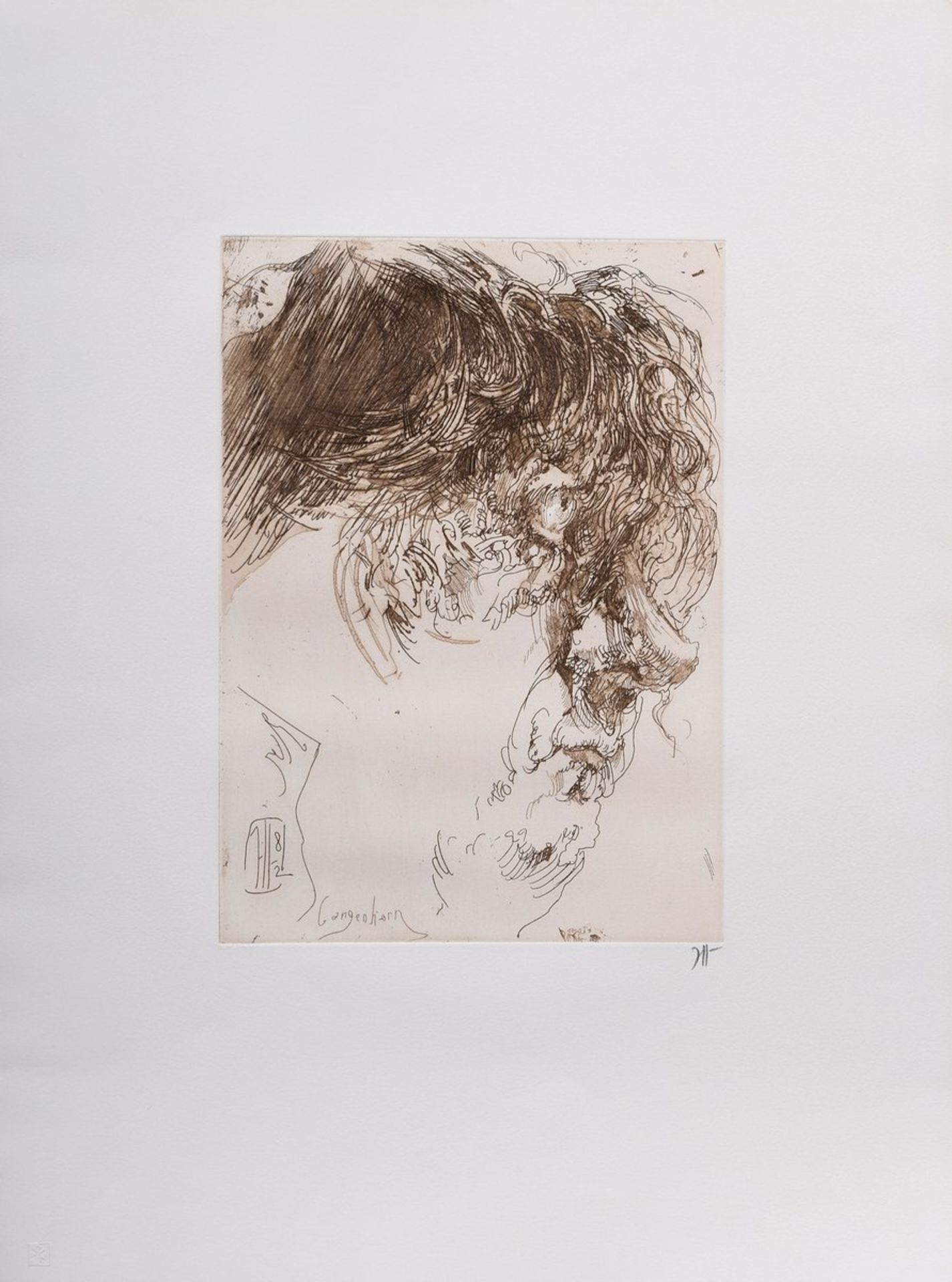 Janssen, Horst (1929-1995) "Selbst - Langenhorn", Radierung, Griffelkunst, PM 26x21cm, BM 53, - Bild 2 aus 2