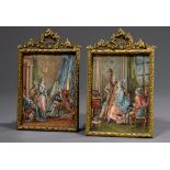 Paar Aubry, Louis Francois (1767-1857) Miniaturen „Galante Szenen“ im Rokoko Stil, Gouache, u.r.