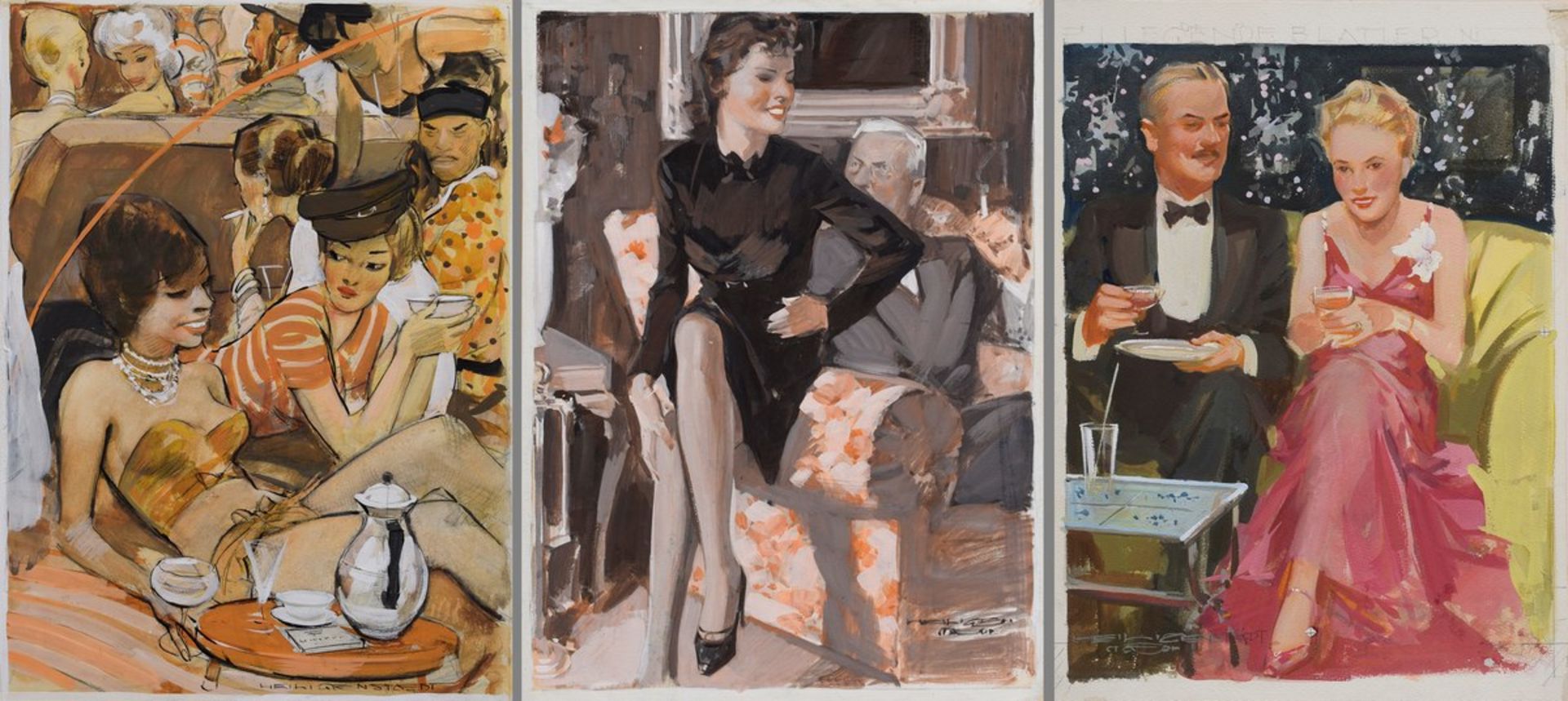 3 Diverse Heiligenstaedt, Kurt (1890-1964) „Im Salon“; „Nachmittag am Strand“ und „Aperitif zu