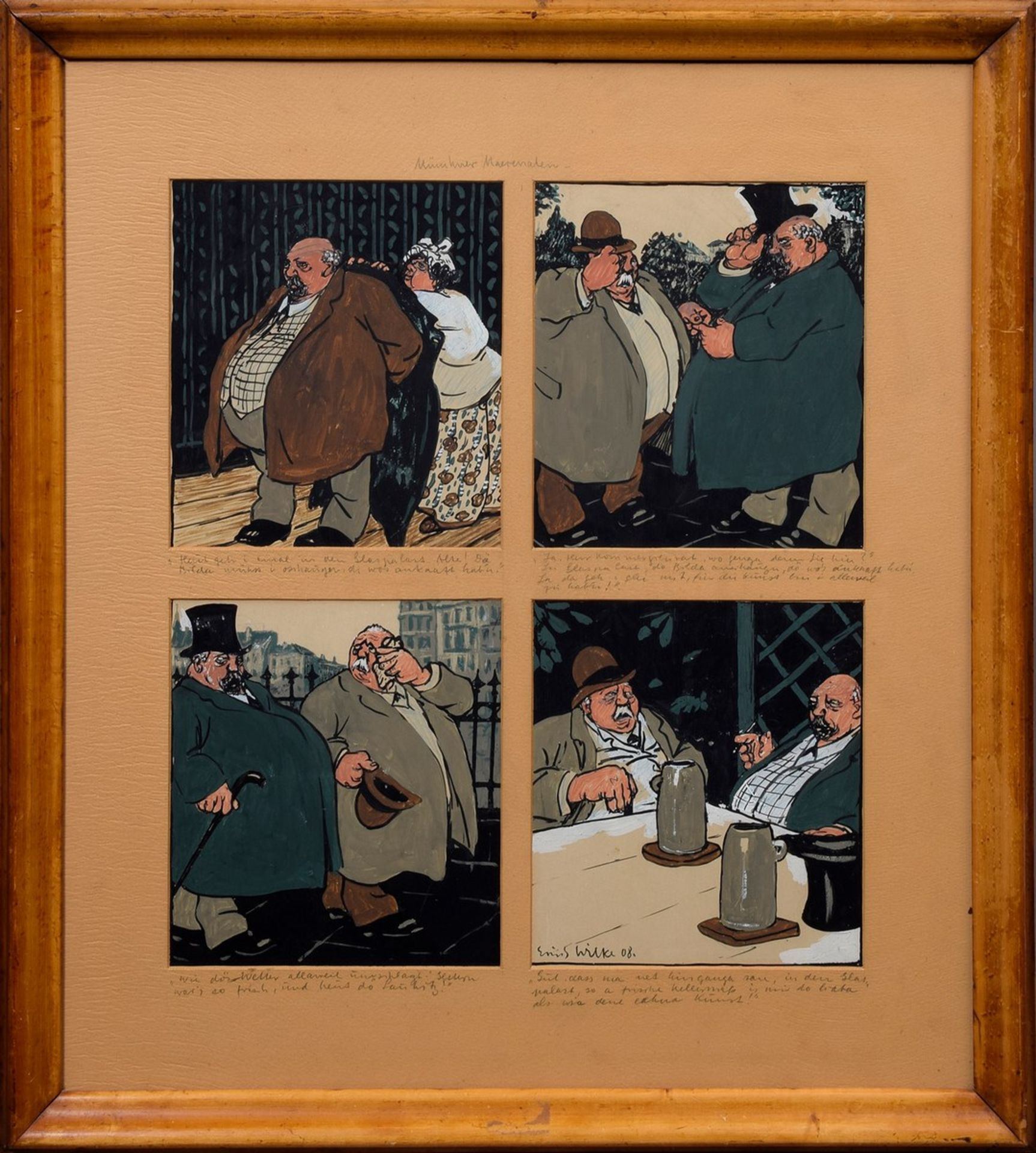 Wilke, Erich (1879-1936) „Münchner Maezenaten" 1908, Mischtechnik/Papier, u.r. sign./dat., 4