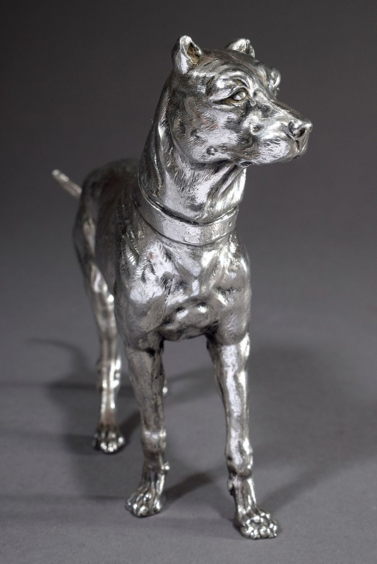 WMF Skulptur "Dogge", Britannia-Metall versilbert, 14,5x19,5cm, leichte Druckstellen - Bild 4 aus 7