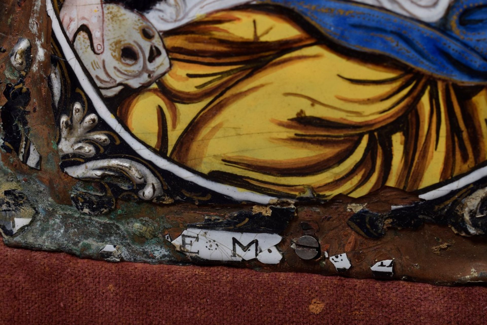 Paar eckige Emaille Plaketten „Heilige Magdalena“ und „Heiliger Hieronymus“ in Tondoausschnitt mit - Bild 6 aus 8