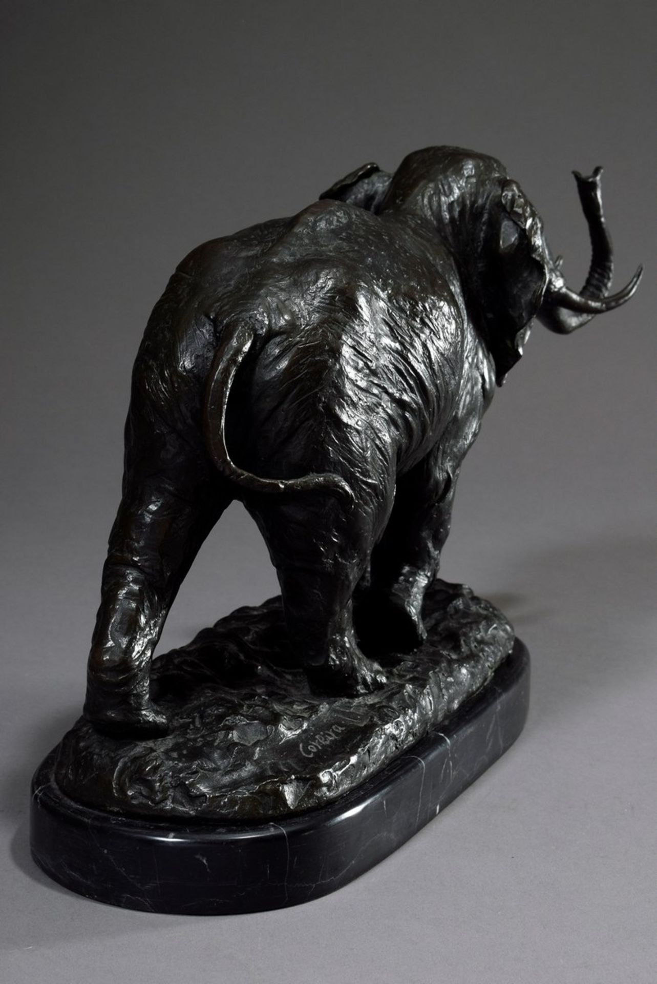 Bronze Figur "Elefant" auf Marmorsockel, sign. "Coreira", 20.Jh., 26x30cm - Bild 3 aus 6