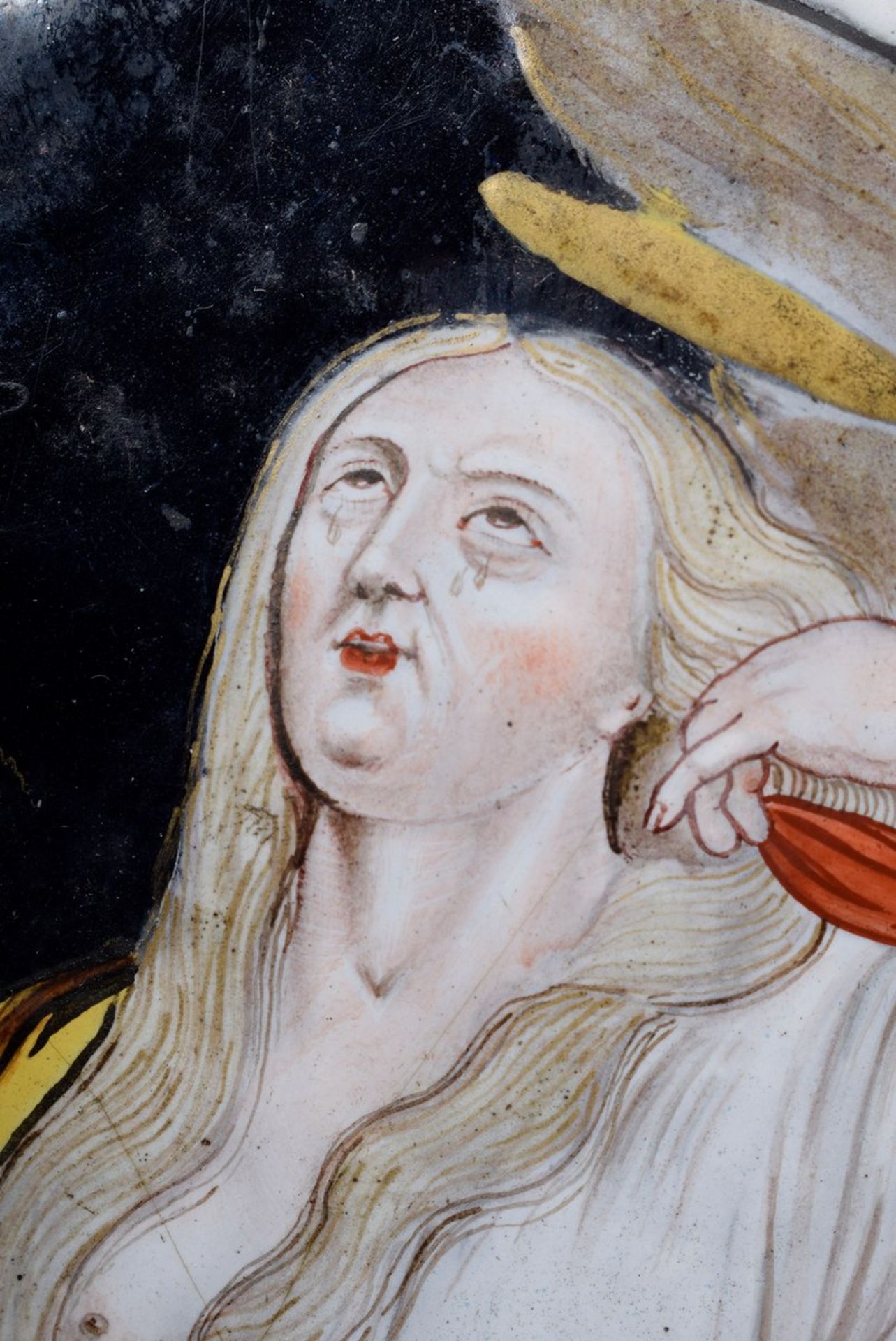 Paar eckige Emaille Plaketten „Heilige Magdalena“ und „Heiliger Hieronymus“ in Tondoausschnitt mit - Bild 4 aus 8