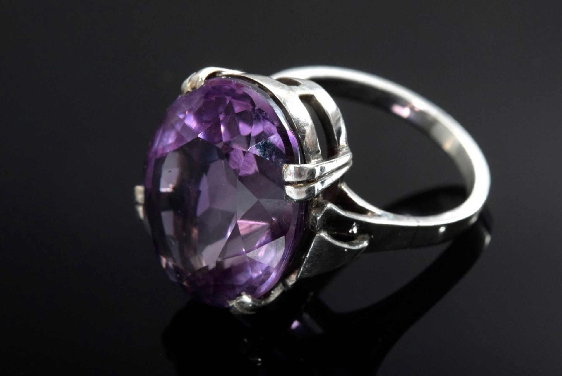 4 Teile Silber Amethystschmuck: antike Nadel mit Flußperlen (4x3,5cm, verso Reparaturstelle), - Bild 4 aus 6