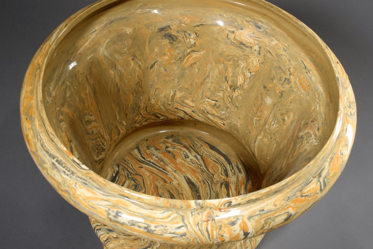 Marmorierter Keramik Übertopf in Grau/Orange/Beige mit mehreckigem Korpus, wohl Frankreich um - Image 2 of 3