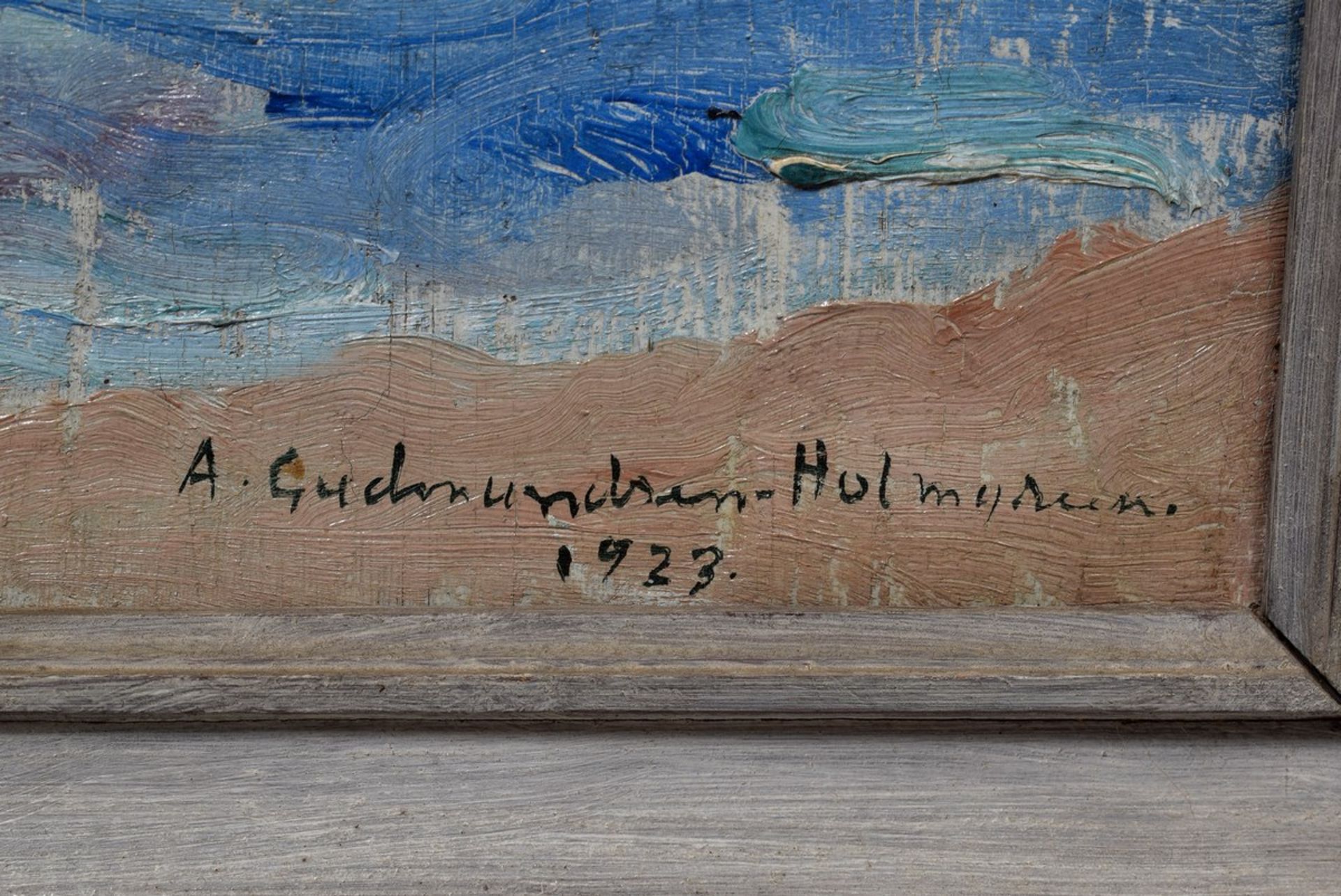 Gudmundsen-Holmgreen, Anders (1892-1967) „Seebrücke mit Badenden“ 1923, Öl/Leinwand, u.r. sign./ - Bild 3 aus 4