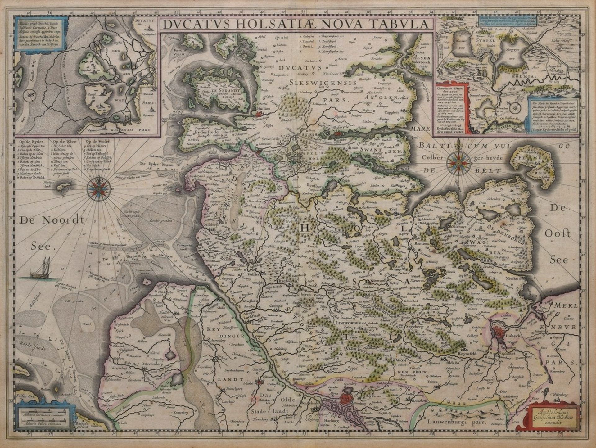 Blaeu, Willem (1571-1638) "Ducatus Holsatiae nova Tabula" (Karte von Holstein und Umgebung),