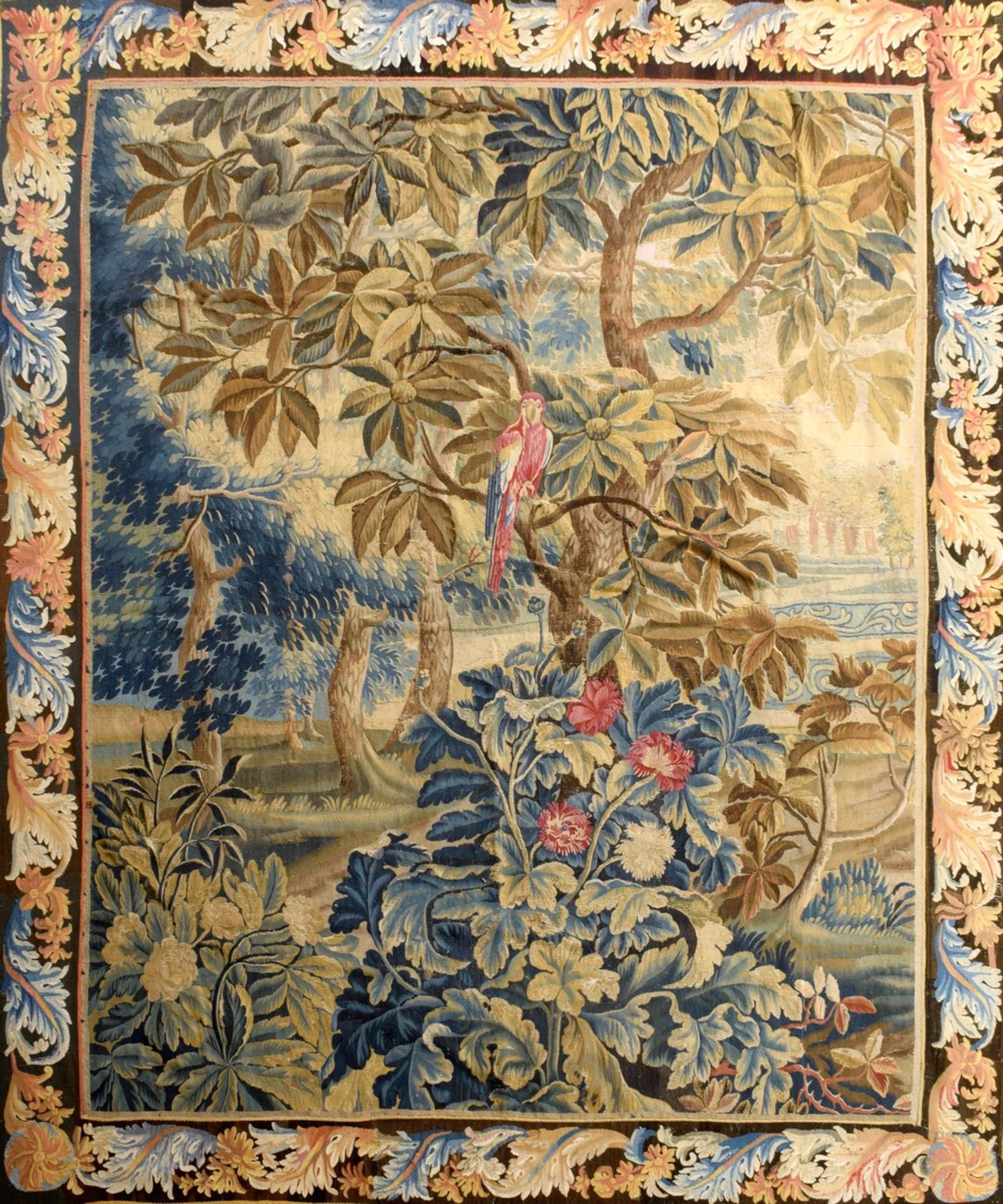 Gobelin "Ara im Baum", 280x236cm, neu gefüttert, 18.Jh., diverse Defekte, restauriert