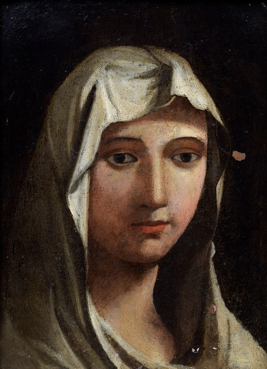 Portrait „Junge Frau mit weißem Tuch“, Öl/Kupfer, wohl Italien um 1730, 21,5x16cm (m.R. 35x29, - Image 2 of 4