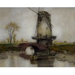 Leipold, Karl (1864-1943) „Mühle an der Brücke", Öl/Platte, u.r. sign., verso Klebeetikett "