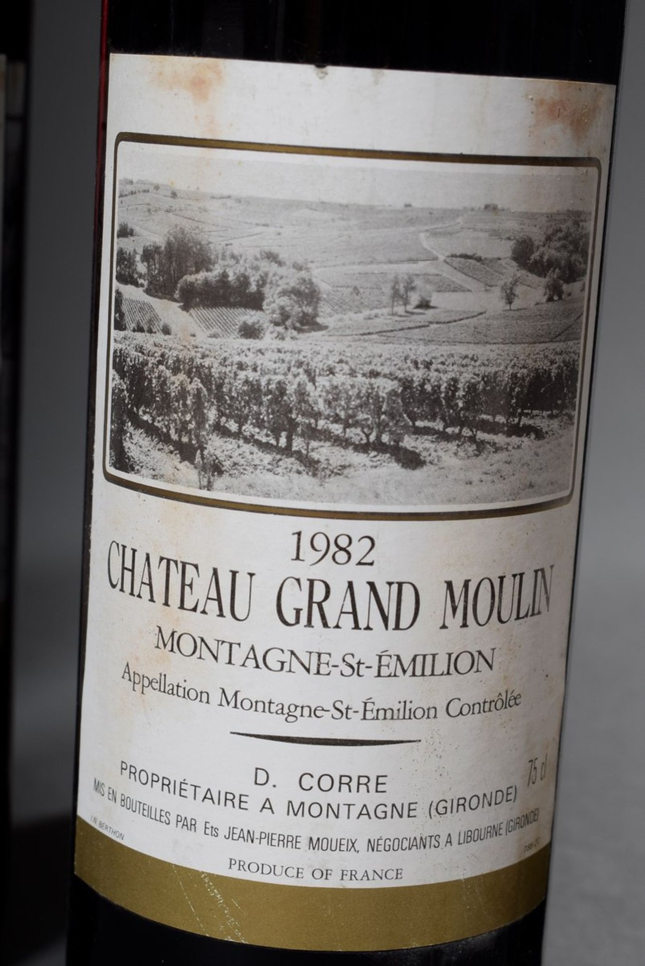 6 Flaschen 1982 Chateau Grand Moulin, Montagne St. Emilion, Gironde, Bordeaux Rotwein, 750ml, guter - Bild 2 aus 4