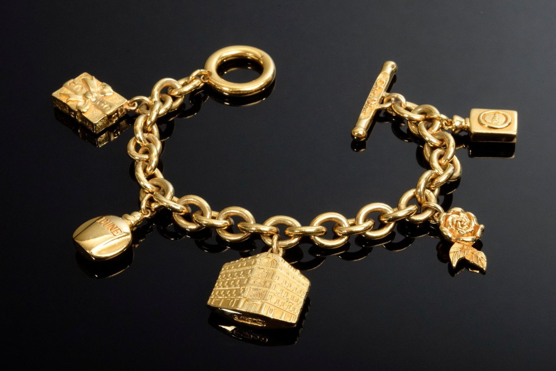 Vergoldetes Vintage Modeschmuck Armband „Christian Dior“ mit Knebelverschluß, L. 21,5