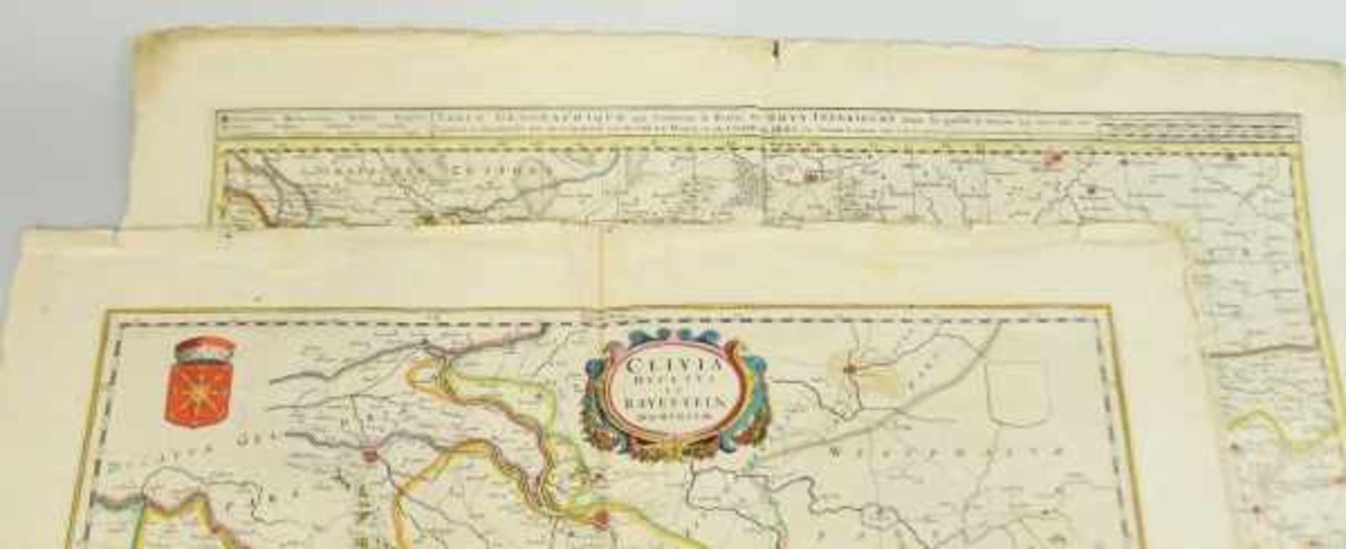 LOT VON 2 LANDKARTEN "CLIVIA DUCATUS ET RAVENSTEIN DOMINIUM", 50x60cm, "Table Geographique qui