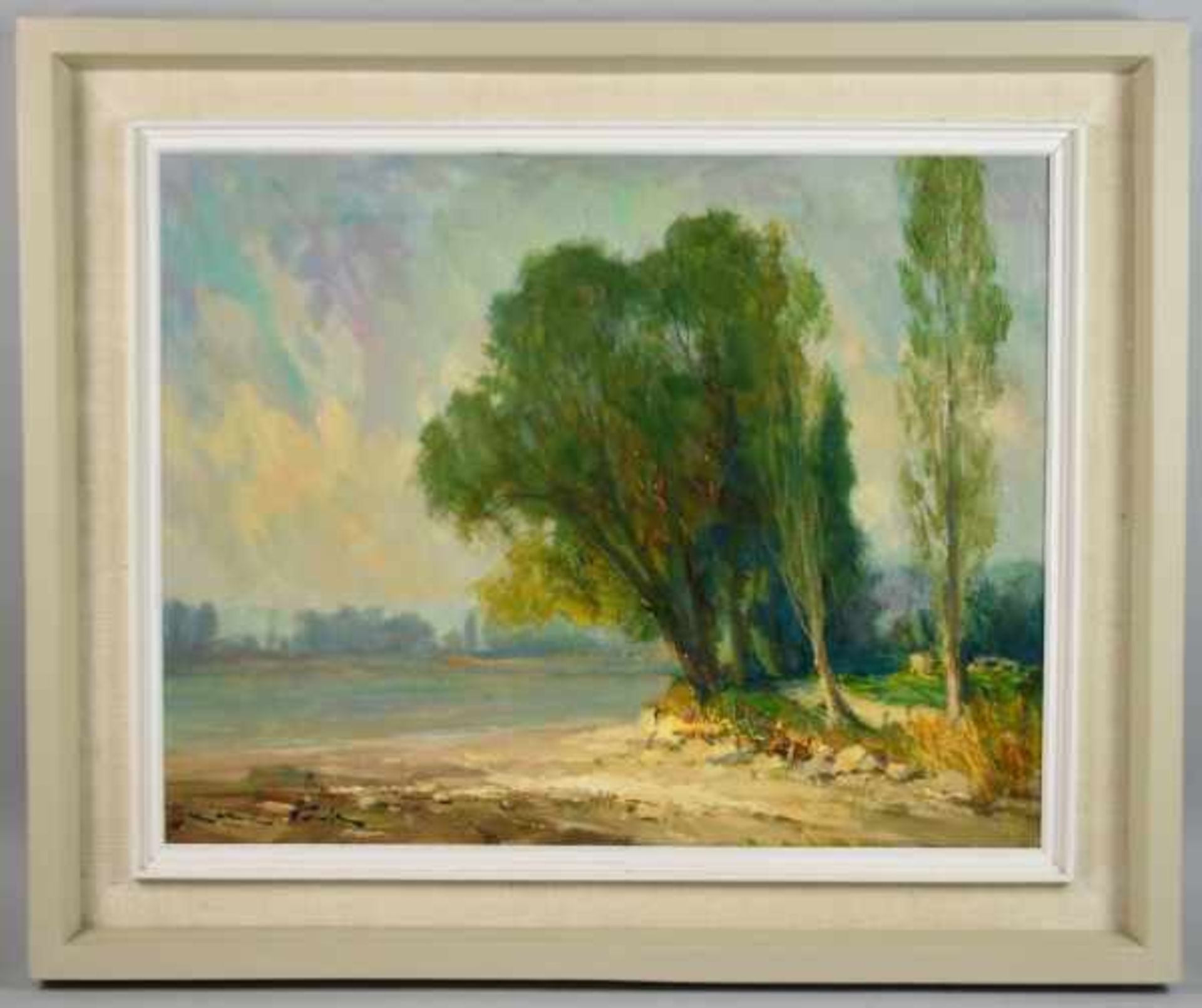 HODR Karel (1910 Prag - 2002 Konstanz) "Uferlandschaft", sommerlicher Strand am See mit Blick auf - Bild 2 aus 4