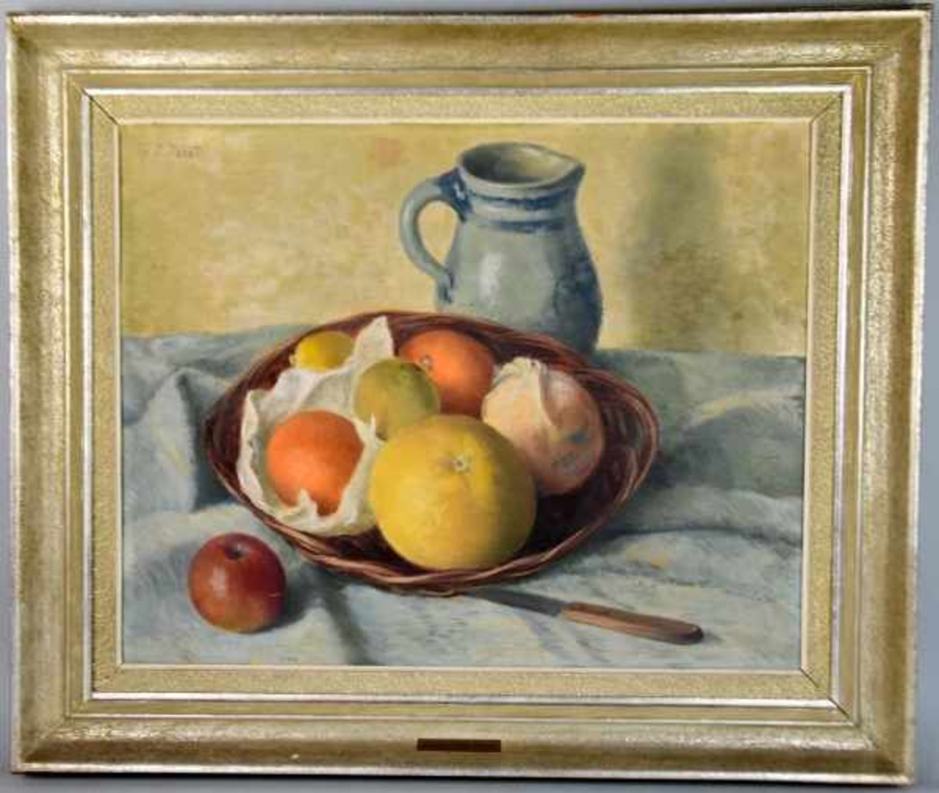 JOEST Karl Julius (1896 Solingen-1975 Düsseldorf) "Früchtekorb mit Krug", verschiedene Citrusfrüchte - Bild 2 aus 4