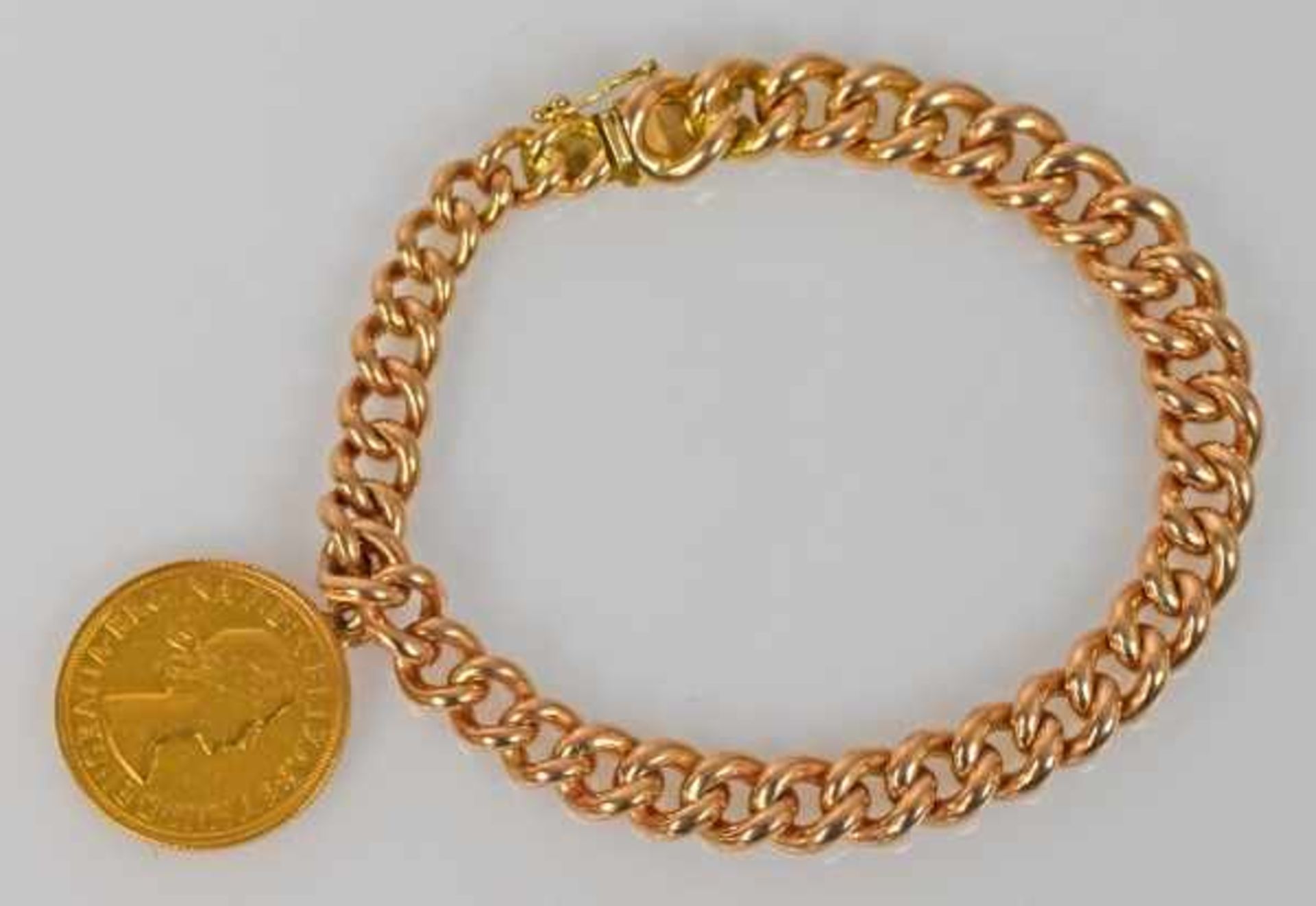 PANZERARMBAND durchbrochene Glieder in Roségold mit Steckverschluß in Gelbgold, seitliche