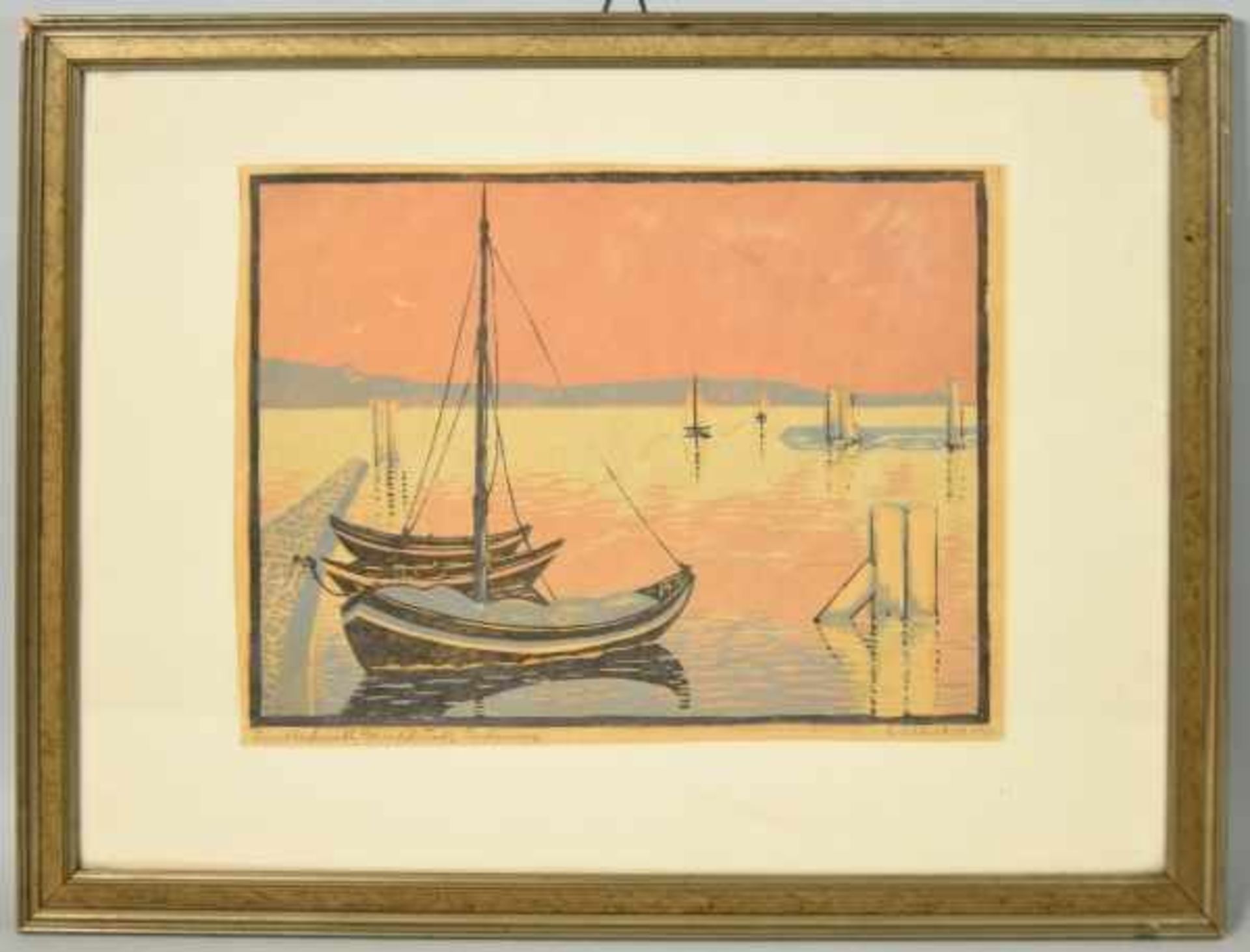 MERKER H. (20. Jahrhundert) "Bodensee", mit Segelbooten im Hafen und auf dem See, - Image 2 of 4