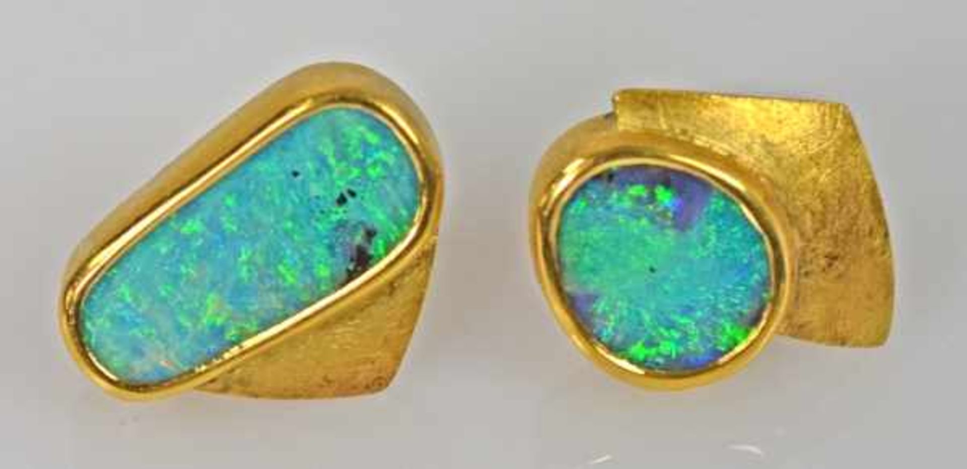 PAAR OHRSTECKER verschieden, ovaler Bouler Opal und runder Boulder Opal in schlichte Fassung mit - Bild 2 aus 3