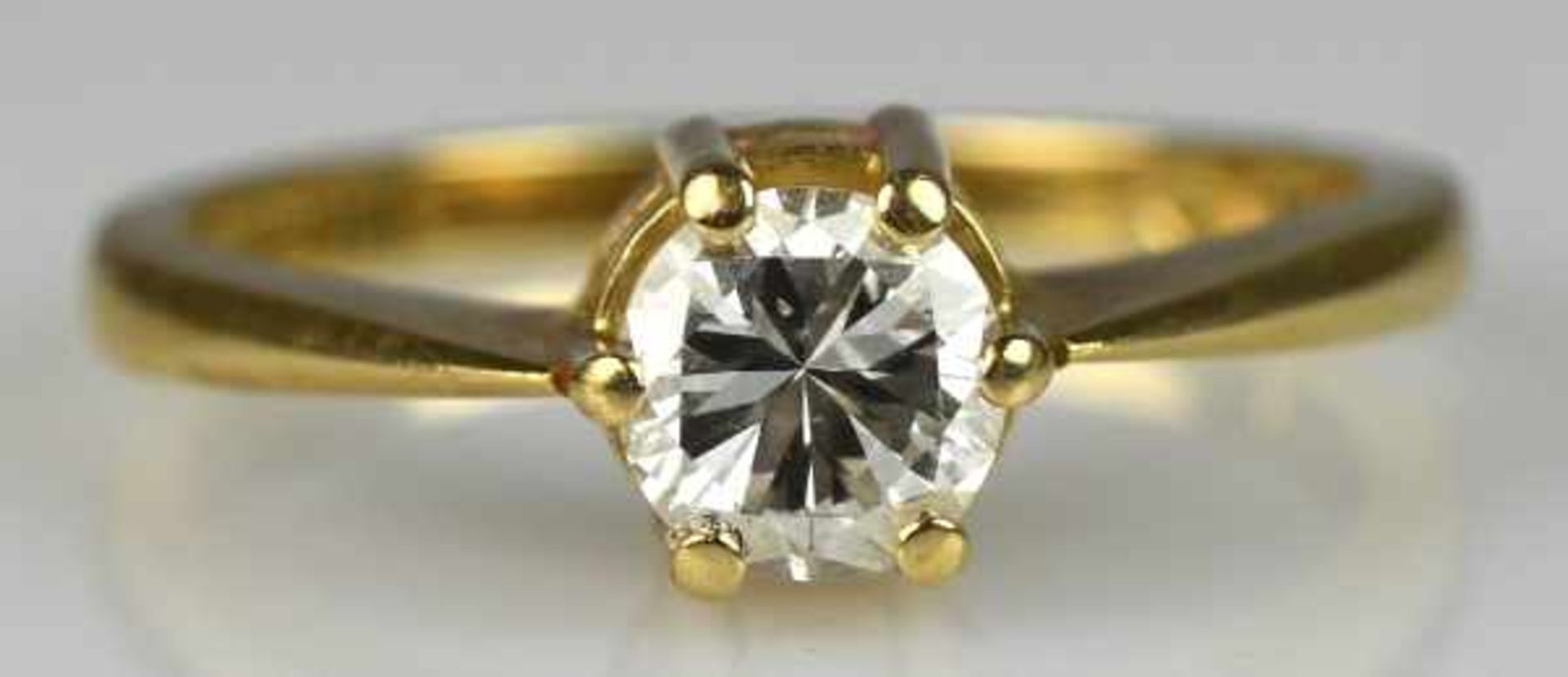 BRILLANTRING Solitär-Brillant 0,5ct, wesselton, si, in Gelbgoldfassung mit Krappen 14ct, Handarbeit,