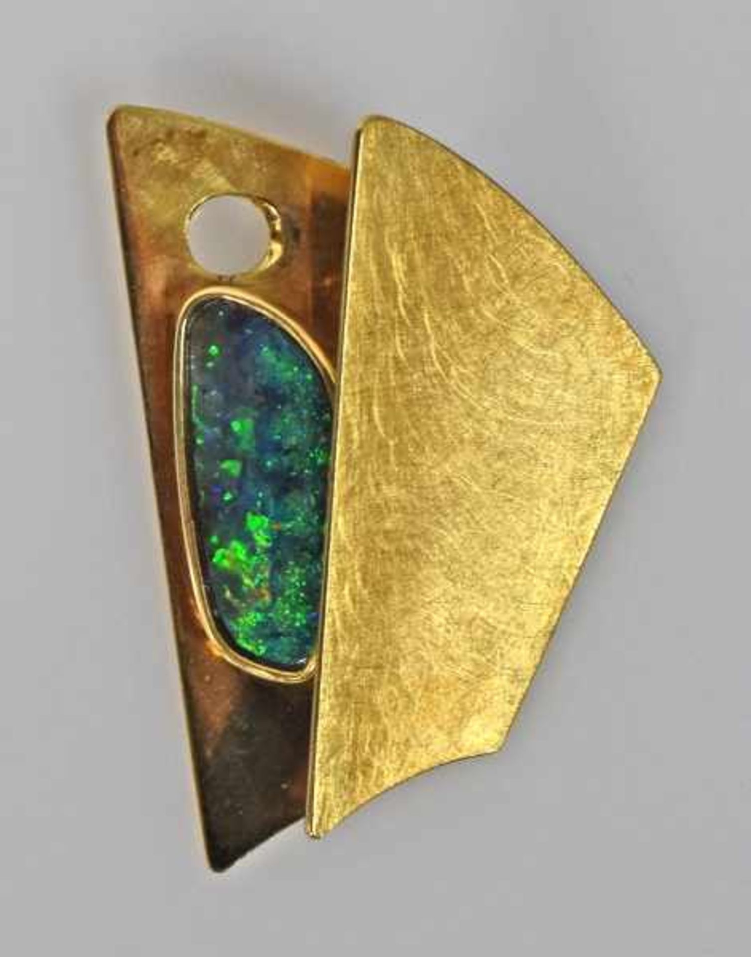 OPAL-ANHÄNGER moderner Goldschmiedeentwurf mit ovalem Boulder-Opal L 19mm zwischen zwei polierten - Bild 3 aus 6