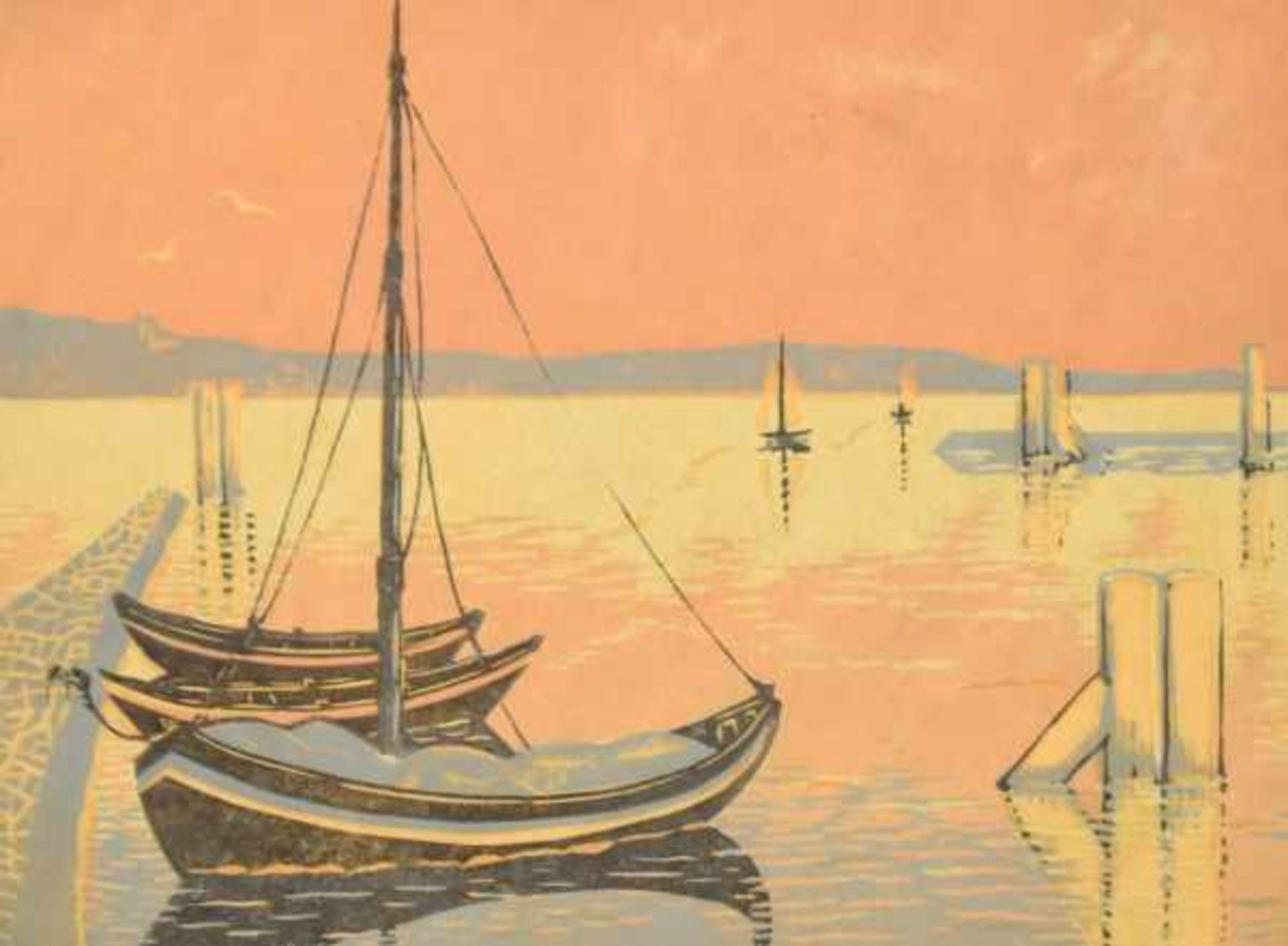 MERKER H. (20. Jahrhundert) "Bodensee", mit Segelbooten im Hafen und auf dem See,
