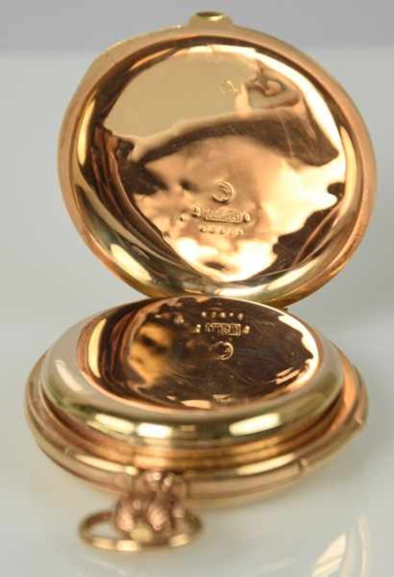 SAVONETTE Goldgehäuse 14ct mit polierten Deckeln, Gold-Zwischendeckel, Emailziffernblatt mit - Bild 4 aus 4