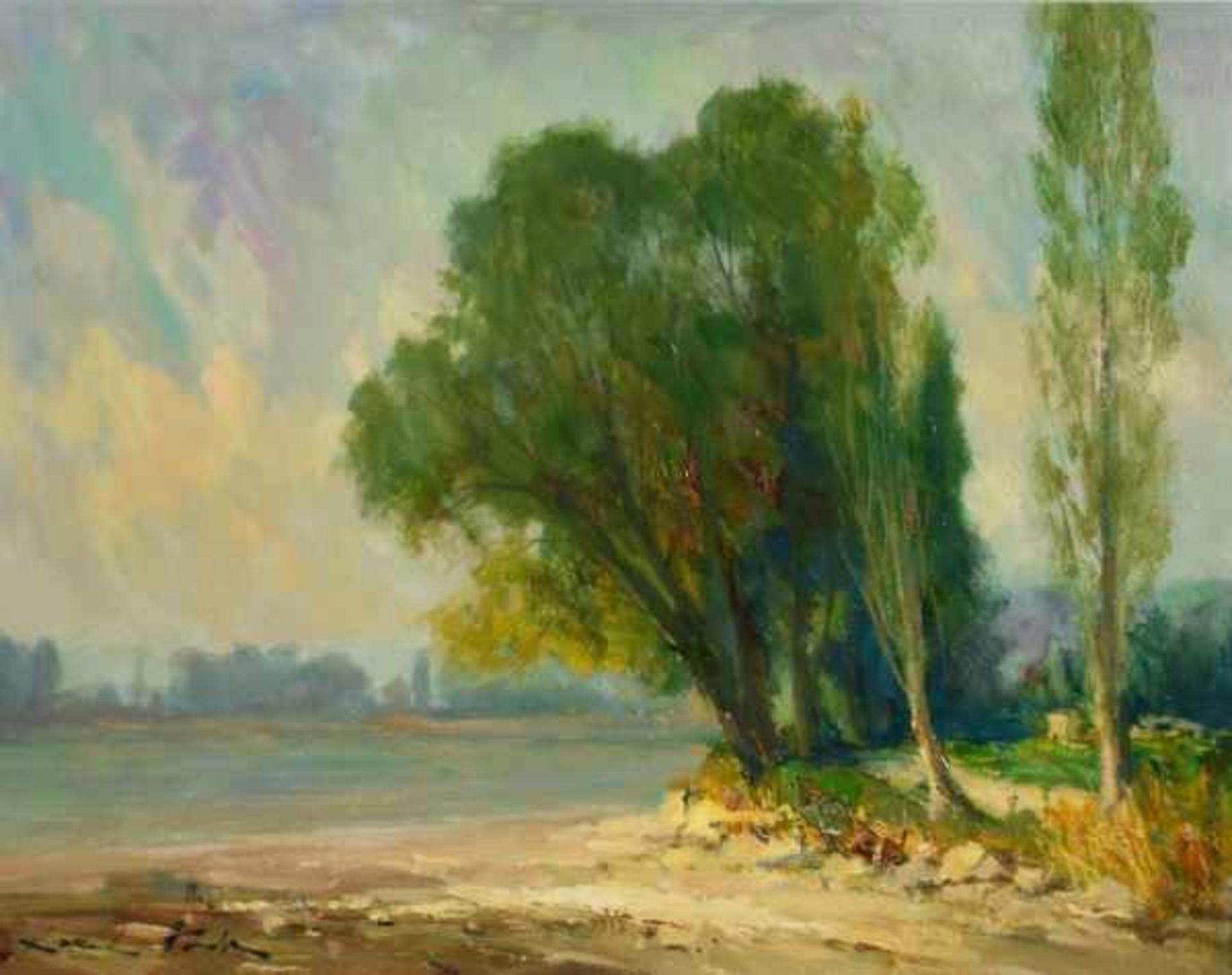 HODR Karel (1910 Prag - 2002 Konstanz) "Uferlandschaft", sommerlicher Strand am See mit Blick auf