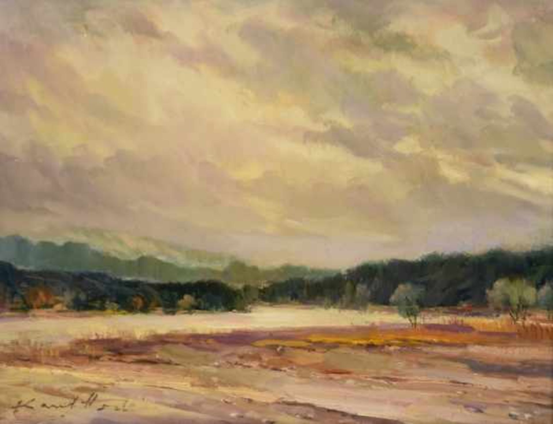 HODR Karel (1910 Prag - 2002 Konstanz) "Rheinufer", stimmungsvolle Landschaft mit Rheinufer und
